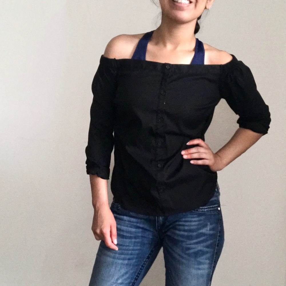 Express Black off the shoulder long sleeve shirt